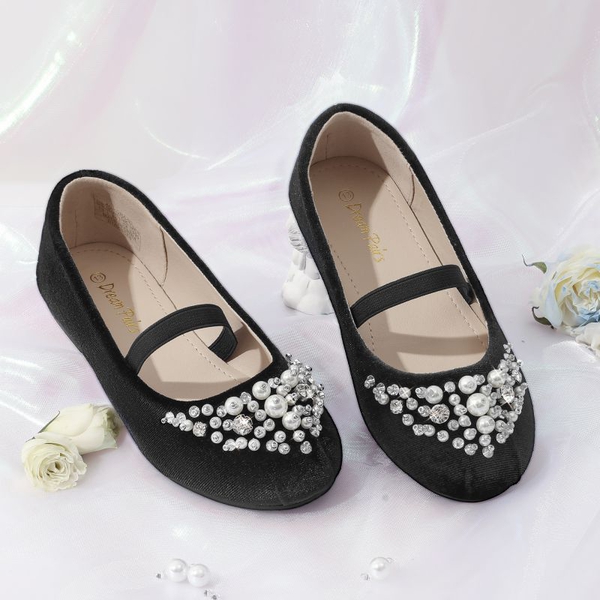 Girl's Mary Jane Pearl Ballerina Flats - BLACK SUEDE - 2
